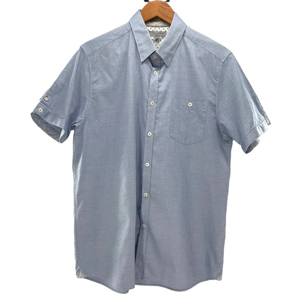 Ted Baker London Size 5 Short Sleeve Button Down Shirt DBL Button Sleeve Accent - Picture 2 of 11